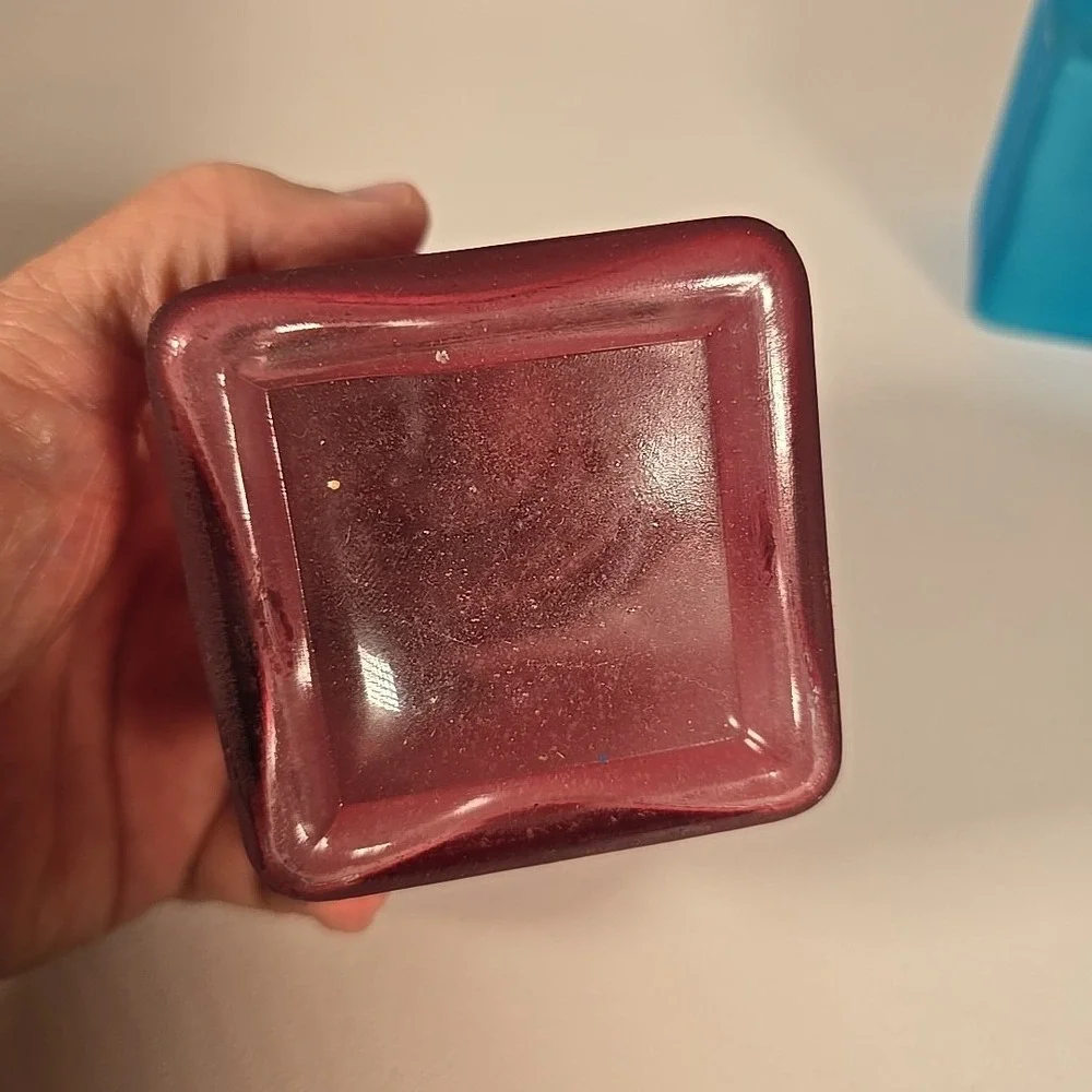 Set Of Four Colored‎ Glass Cannisters With Locking Tops Very Good Condition